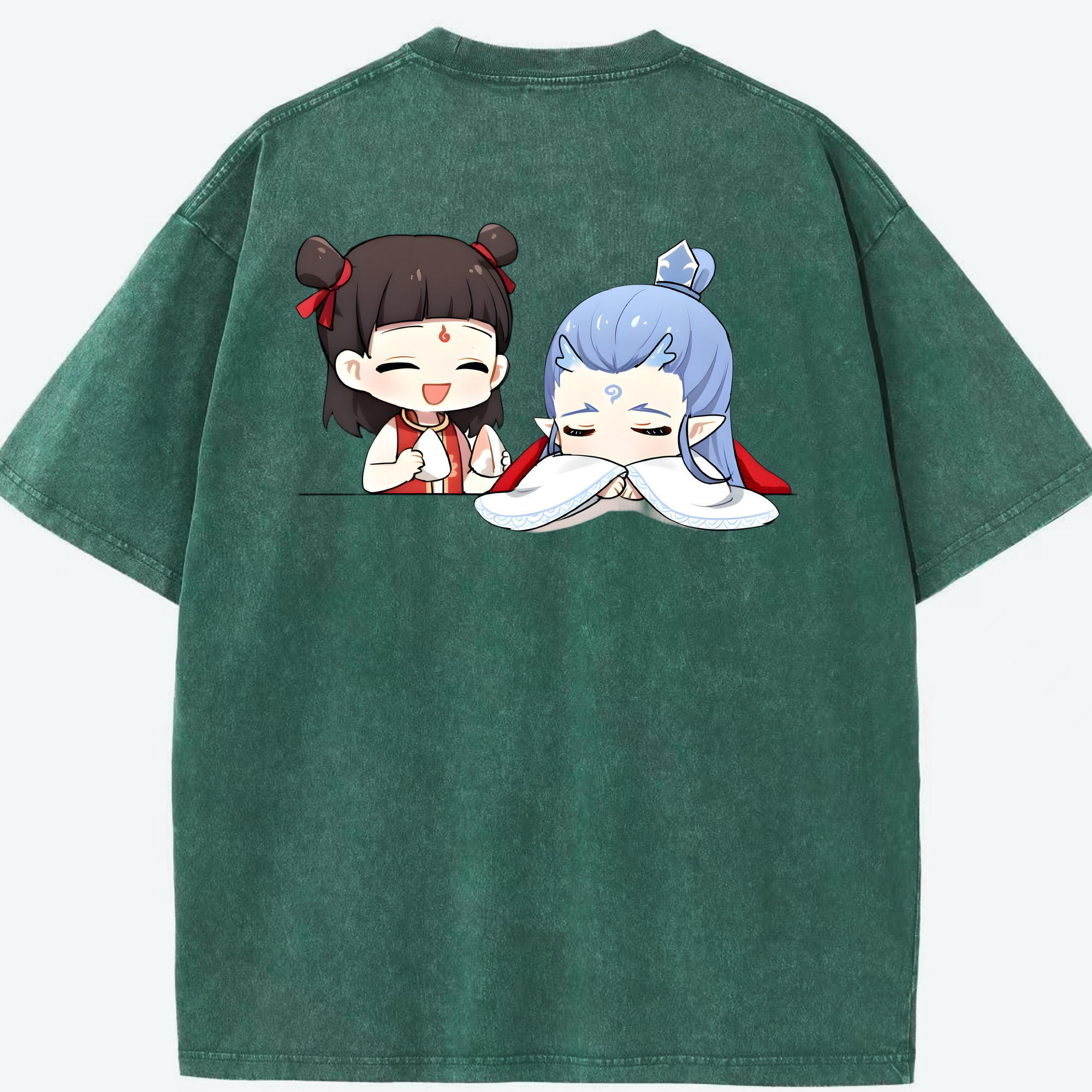 （画像用） Ne Zha 2 ナタ 魔童の大暴れ 綿100% ヴィンテージ風 半袖Tシャツ（背面プリント）